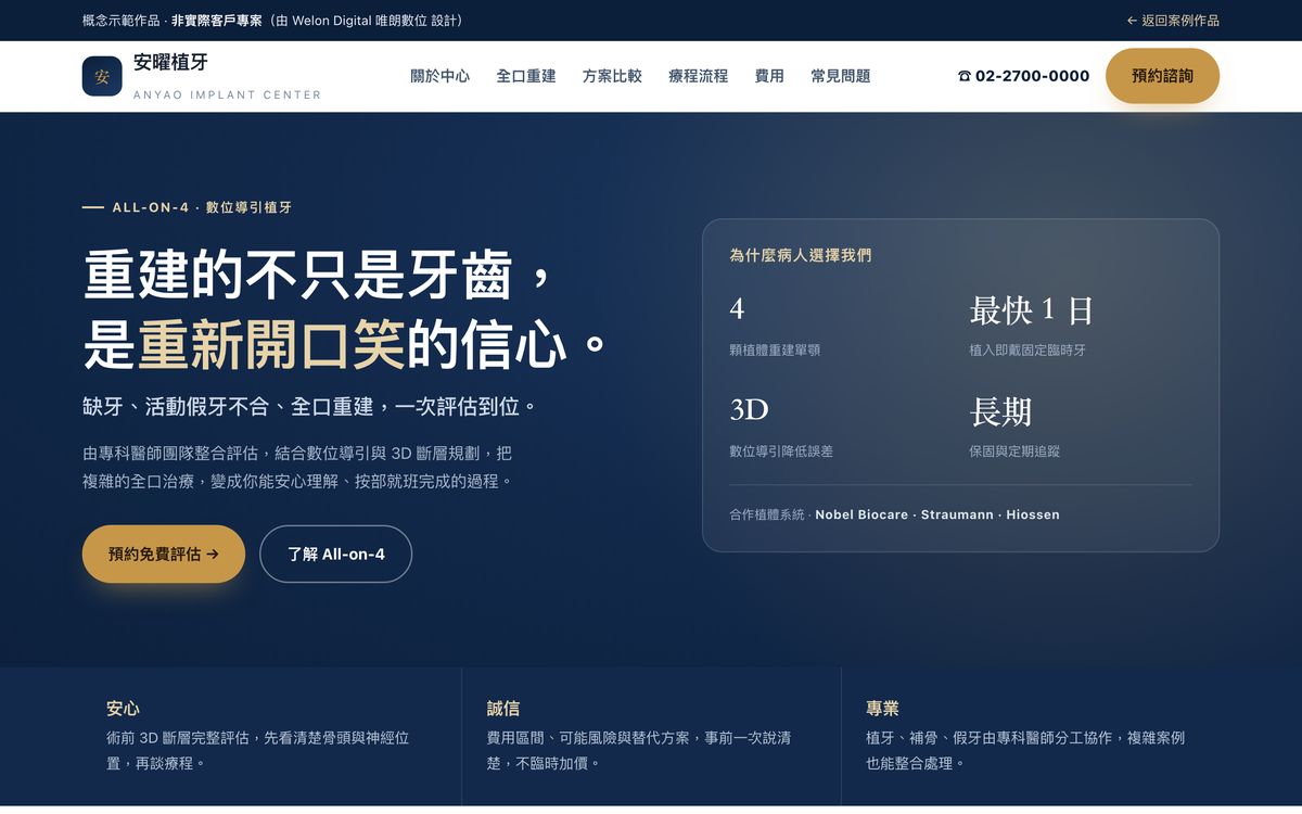 安曜植牙網站設計首頁畫面